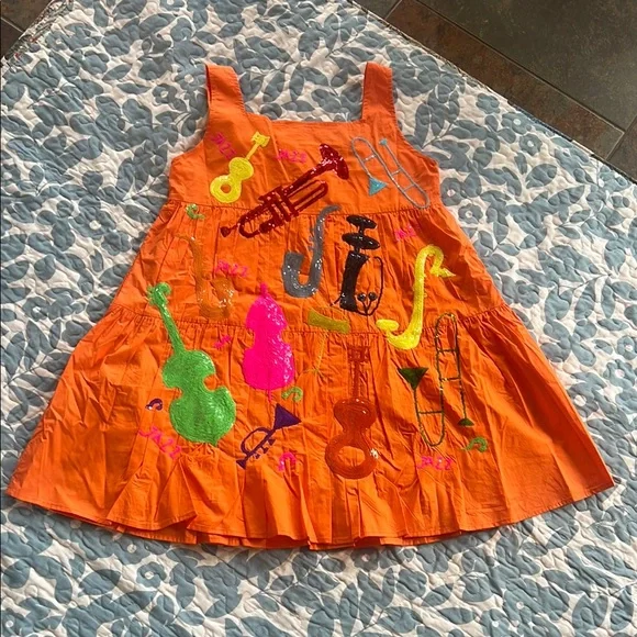 QUEEN OF SPARKLES Orange Musical Mini Dress - NWOT - Picture 2 of 2